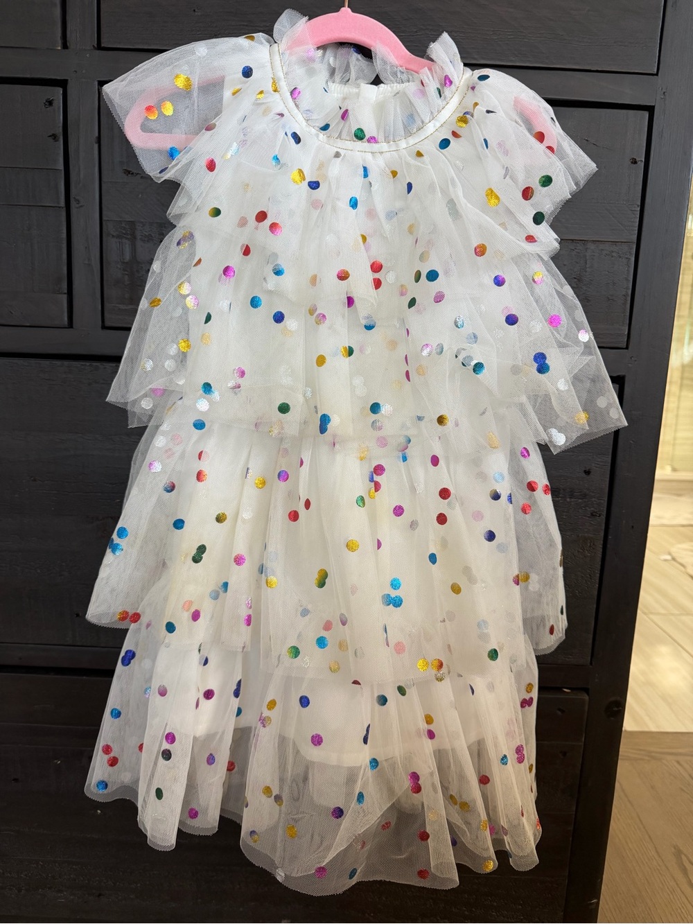 Lola & the Boys White Rainbow Confetti Tulle Kids m Dress